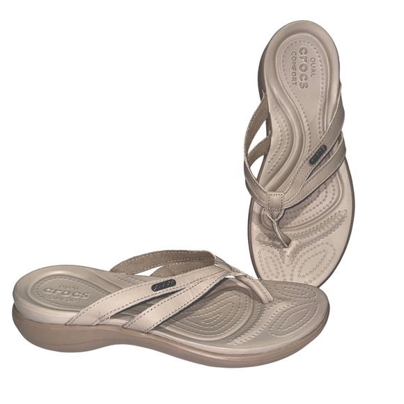 Crocs Capri Basic Strappy Flip Women's Tan Comfort Thong Sandals Size 8 - Picture 1 of 7